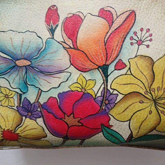 Anushka Leather Hand painted Handbag Purse Dragonfly Butterfly Floral Medium - Picture 12 of 16